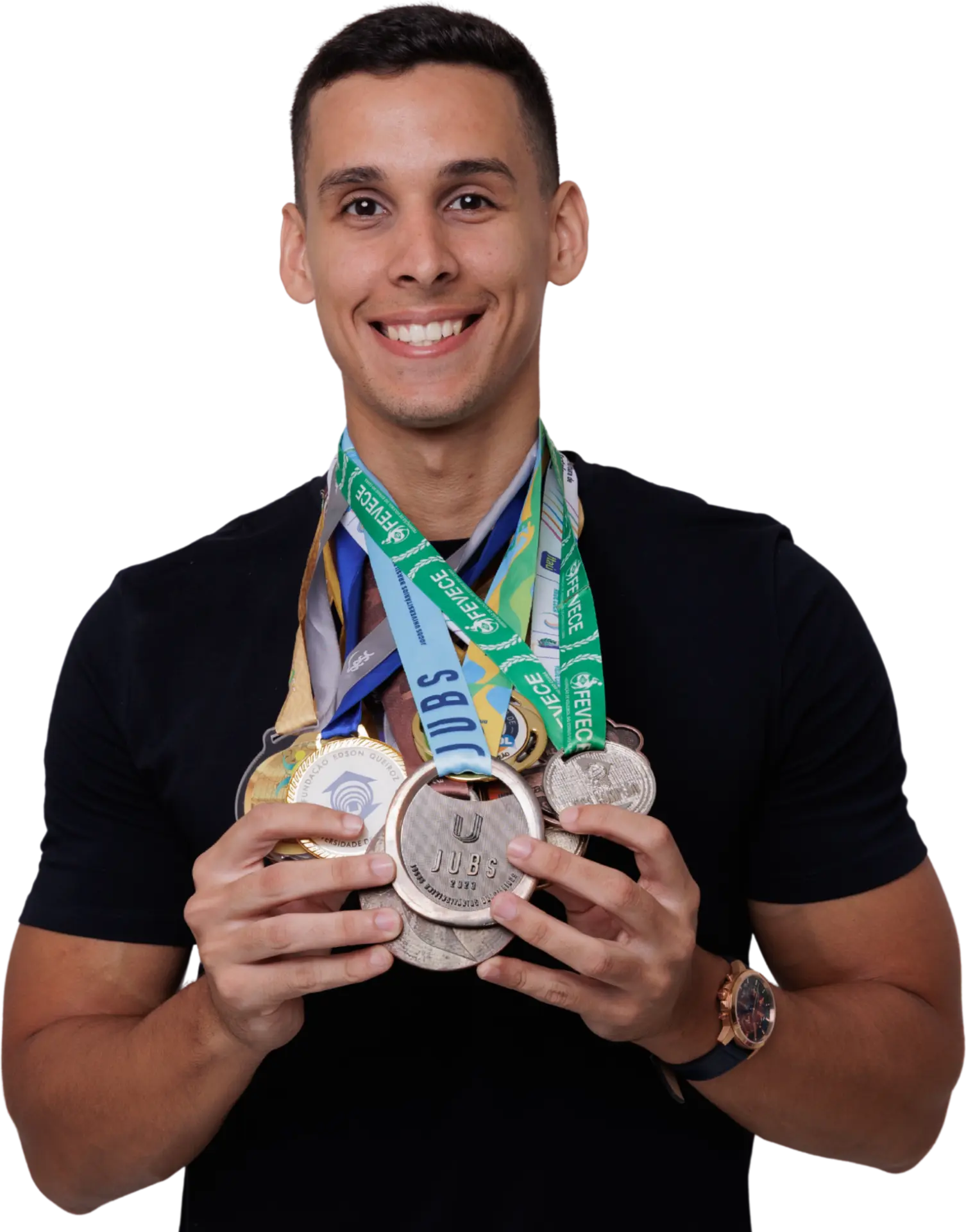 Heber Neto com as medalhas conquistadas nos Jogos Universitários Brasileiros
